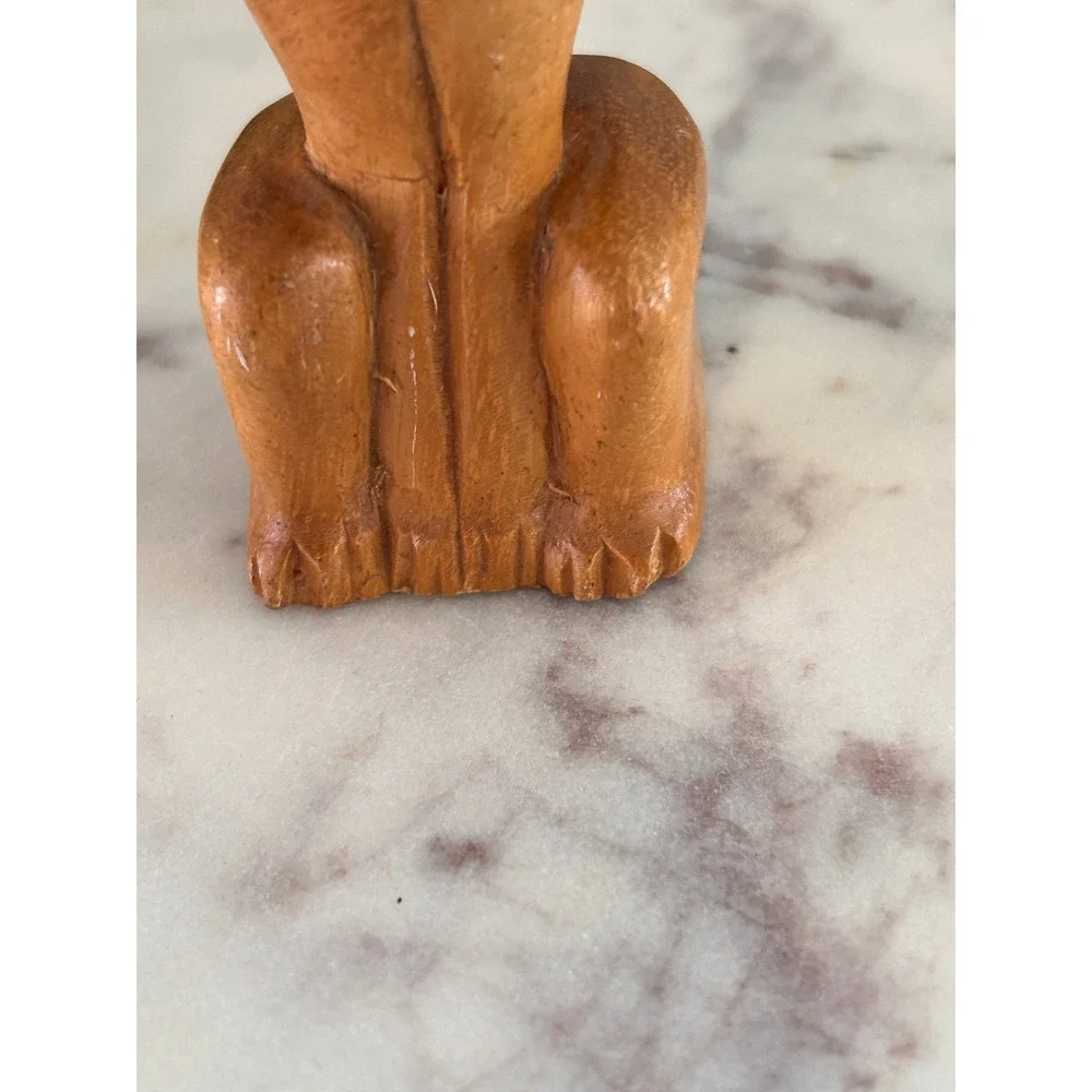 Vintage Mid Century Modern Hand Carved Wooden Cat Figurine MCM Feline Statue 6